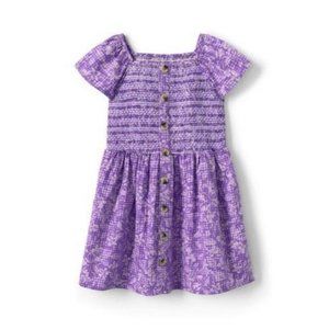 NWT LANDS' END GIRL'S SMOCKED WOVEN DRESS FRESH LAVENDER FLORAL GINGHAM 16+
